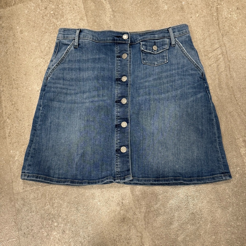 Gap 1969 Denim Button Front Mini Skirt Blue Stretch Jean Skirt Size 30/10